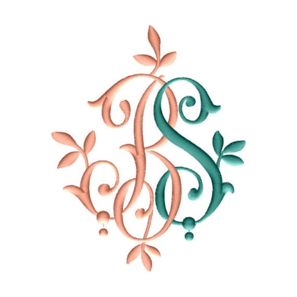B and S 1 Two-Letter Monogram Machine  Embroidery Design in 6 Sizes 4"x4", 5"x7" and 6"x8" hoops