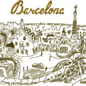 Barcelona Machine Embroidery Design - 2 Sizes 5 x 7-inch hoop,6 x 9-inch hoop, CD-115