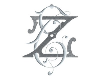 E and Z #3 Two-Letter Monogram Machine  Embroidery Design in 5 Sizes - for 4" x 4"and  5" x 7" hoops