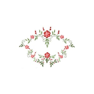 Puede incluir: Un delicado diseño floral con flores rosas y hojas verdes, dispuestas de forma simétrica.
