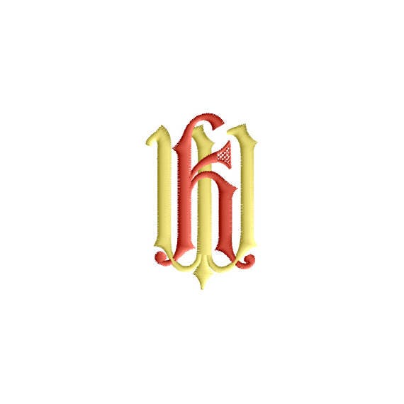 K and W #4 Two-letter Monogram Combination Machine Embroidery Design in ...