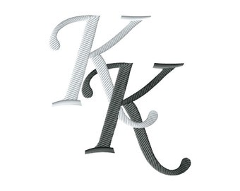 K and K #4 Two-Letter Monogram Machine  Embroidery Design in 5 Sizes - for 4" x 4", 5" x 7" and 6" x 7" hoops