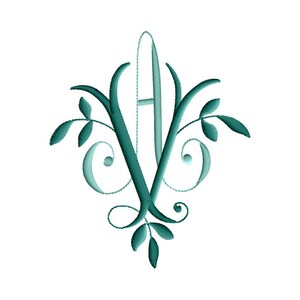 A and V #2 Two-Letter Monogram Combination  Machine  Embroidery Design in 4 Sizes - for 4&quot;x4&quot;,  5&quot;x 7&quot; and 6&quot;x8&quot;   hoops