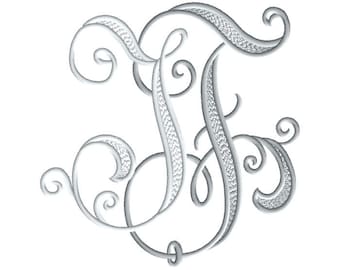 J and J #2 Two-Letter Monogram Combination  Machine  Embroidery Design in 5 Sizes - for 4" x 4" and 5"x 7"  hoops