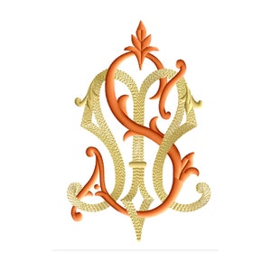 M y S #2 diseño de bordado de máquina de combinación de monogramas de dos letras en 4 tamaños - para aros de 4" x 4" y 5"x 7"