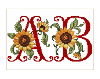 Sunflowers Alphabet Cross-Stitch Machine Embroidery 62 Designs - Uppercase Letters in Three Sizes - 5"x7" Hoop, F2199
