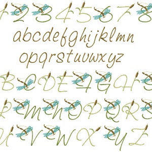 Dragonfly Alphabet 26 Upper-Case Letters, 10 Numerals and 26 Lower-Case Machine Embroidery Letters for 4&quot;x4&quot; hoop F2123