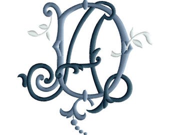 A and D #3 Two-Letter Monogram Combination  Machine  Embroidery Design in 5 Sizes - for 4" x 4", 5"x 7" and 6"x9" hoops