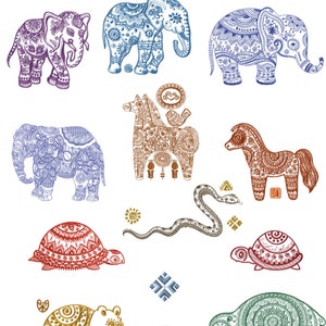 Ethnic Animals 15 Machine Embroidery Designs for 5x7 hoop D2248 image 1