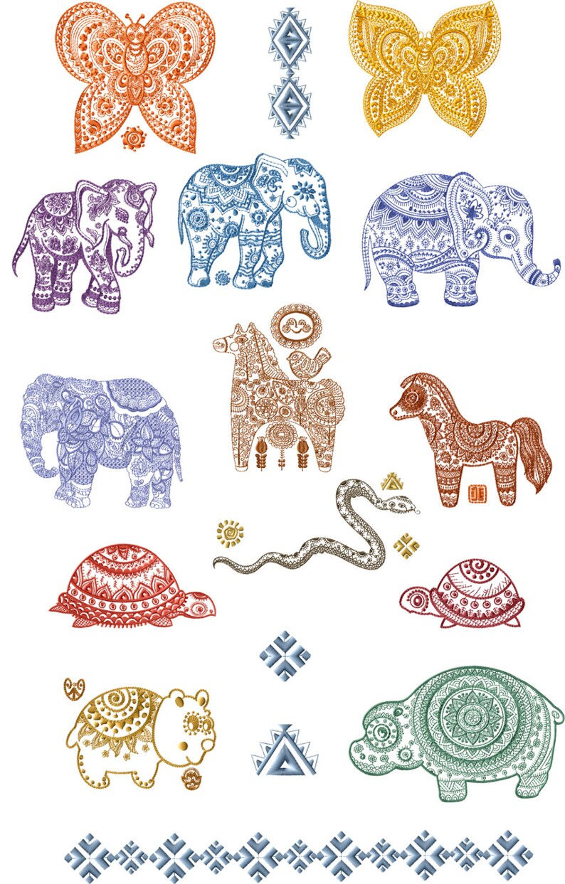 Ethnic Animals 15 Machine Embroidery Designs for 5x7 hoop D2248 image 1