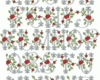 Royal Rose Font 26 Machine Embroidery Letters for 4"x4" hoop F2108
