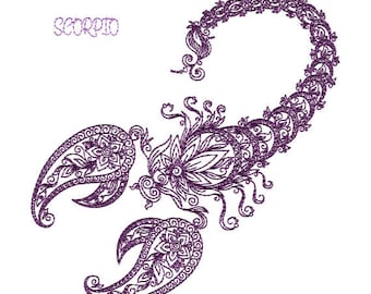 Zodiac Sign - Scorpio Machine Embroidery Design - 3 Sizes 4 x 4-inch hoop, 5 x 7-inch hoop