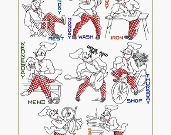 French Chef Days of the Week 8 Machine Embroidery Designs for 5"x7" hoop  D2143