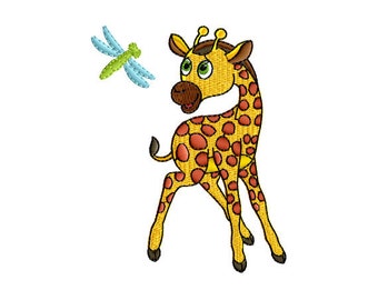 Giraffe-N-Dragonfly  Machine Embroidery Design - 2 Sizes 4 x 4-inch and 5 x 7-inch hoop. CD-153