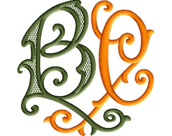 B and C #2 Two-Letter Monogram Machine  Embroidery Design in 5 Sizes - for 4" x 4", 5" x 7" and 6"x8" hoops