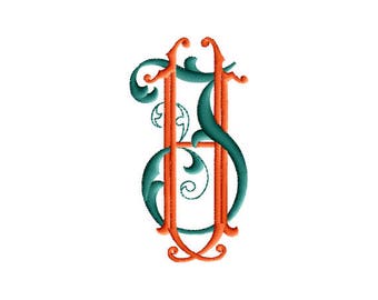 J and H #1 Two-Letter Monogram Machine  Embroidery Design in 5 Sizes - for 4" x 4", 5" x 7" hoops