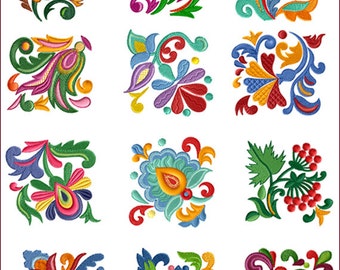 Folk Quilt Blocks 12 Machine Embroidery Designs for 4"x4" hoop  D2246