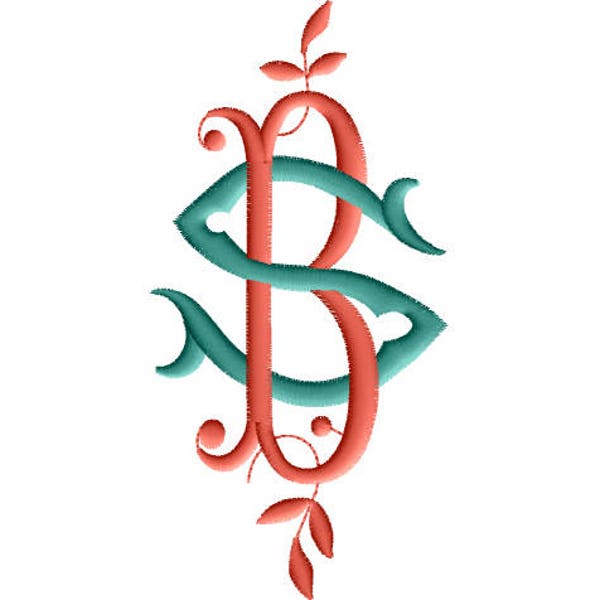 B and S 8 Two-Letter Monogram Machine  Embroidery Design in 6 Sizes 4"x4", 5"x7" hoops