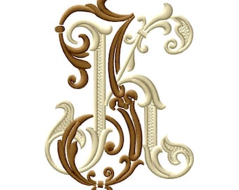 J and K #3 Two-Letter Monogram Combination  Machine  Embroidery Design in 5 Sizes - for 4" x 4" and 5"x 7"  hoops