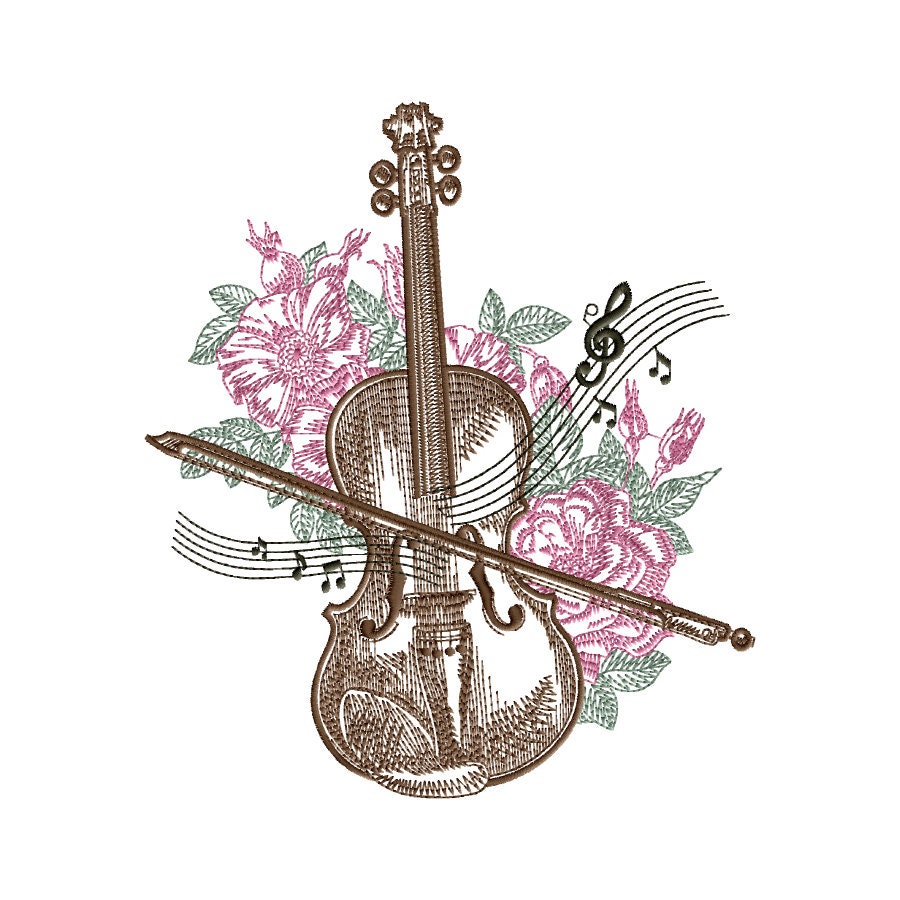 バイオリン用花の機械刺繍デザイン 3 つのサイズ - 5