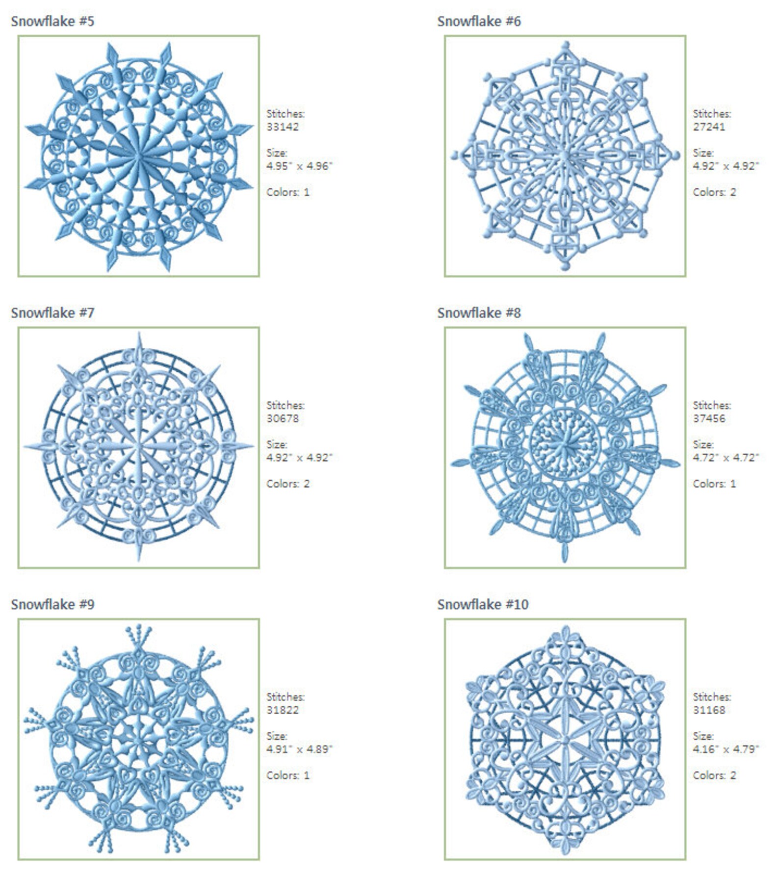 ABC Embroidery 18 Free Standing Lace Snowflakes Designs for 5