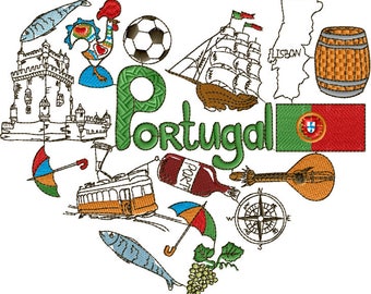 I Love Portugal Machine Embroidery Design - 3 Sizes 5 x 7-inch hoop, 7 x 8-inch hoop