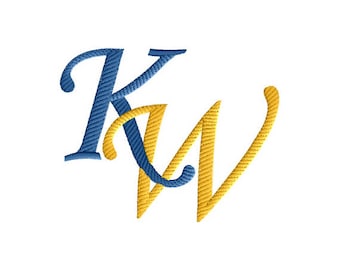 K and W #3 Two-Letter Monogram Combination  Machine  Embroidery Design in 6 Sizes - for 4" x 4" and 5"x 7"  and 8"x 8" hoops