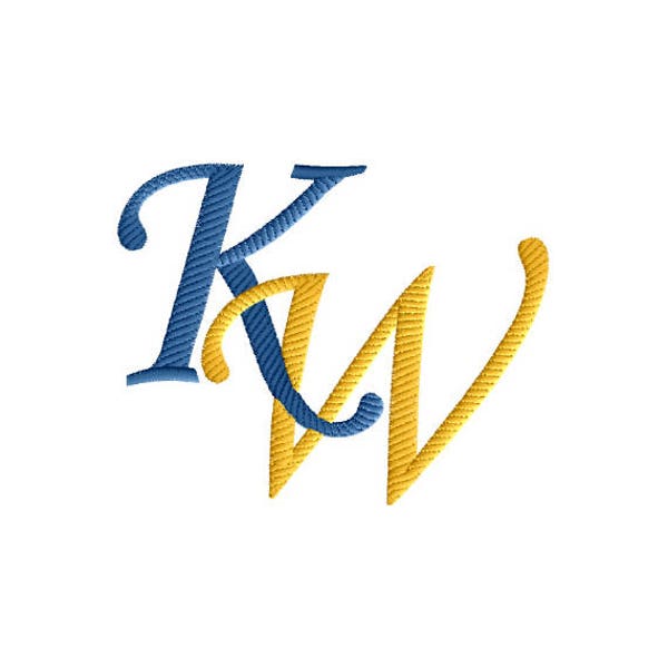 K and W #3 Two-Letter Monogram Combination  Machine  Embroidery Design in 6 Sizes - for 4" x 4" and 5"x 7"  and 8"x 8" hoops