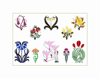 Elegant Flowers 10 Machine Embroidery Designs for 4"x4" hoop,  D2208
