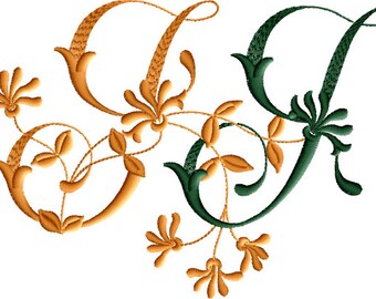 J and J #4 Two-Letter Monogram Combination  Machine  Embroidery Design in 5 Sizes - for 4" x 4", 5"x 7"  and 8"x10" hoops