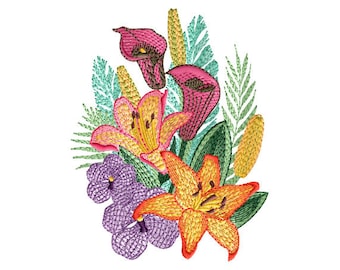 ABC Designs Bouquet of Flowers Machine Embroidery Design - for 5" x 7"  hoop