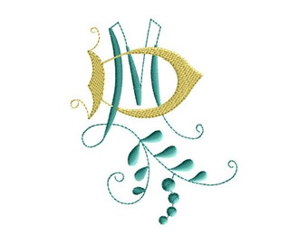 M and D #4 Two-Letter Monogram Combination  Machine  Embroidery Design in 4 Sizes - for 4" x 4", 5"x 7" and 6"x7" hoops