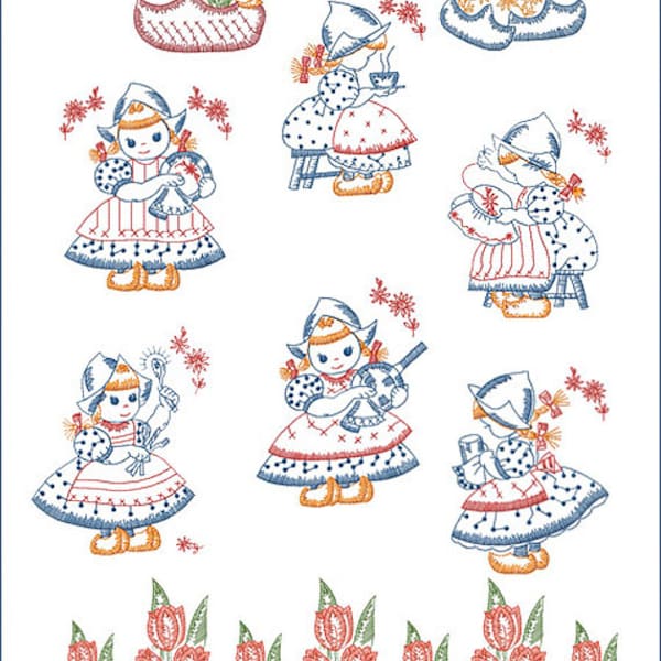 Embroidery Designs 9 Dutch Girls Kitchen Set for 5"x7" hoop,  D2113