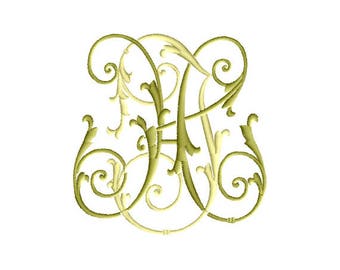 J and H #5 Two-Letter Monogram Machine  Embroidery Design in 5 Sizes - for 4" x 4" and 5" x 7" and 6"x 8" hoops