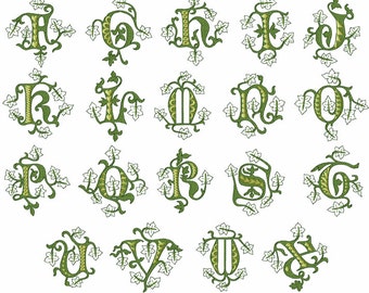 Queen Forest Monograms Machine Embroidery  26 Upper-Case Letters for 4"x4" hoop F2135
