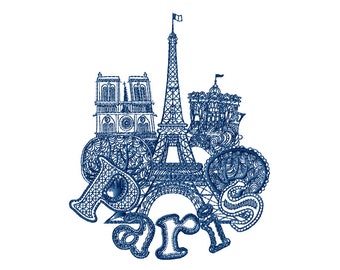 Paris Machine Embroidery Design - 2 Sizes 5 x 7-inch hoop, 8 x 10-inch hoop, CD-101