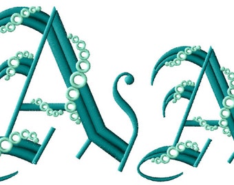 Seafoam Gothic Alphabet Machine Embroidery  52 Designs - Each Symbol in 2 sizes 4"x4" and 5"x7" Hoop, F2164