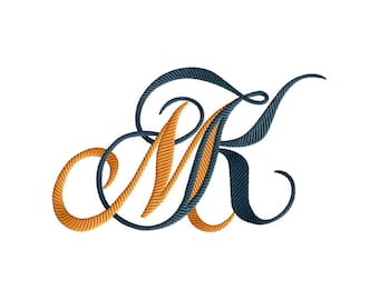 M and K or K and M #1 Two-Letter Monogram Combination  Machine  Embroidery Design in 4 Sizes - for 4" x 4", 5"x 7"  and 6"x8" hoops