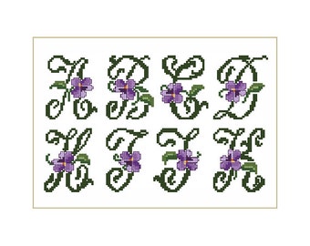 Violets Small Alphabet Cross-Stitch Machine Embroidery Designs - Uppercase Letters - 4"x4", F2191