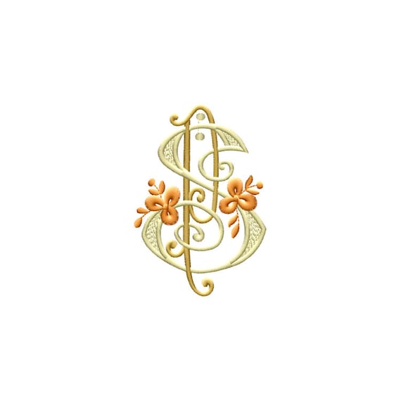 P and S 6 Two-letter Monogram Machine Embroidery Design in 5 Sizes