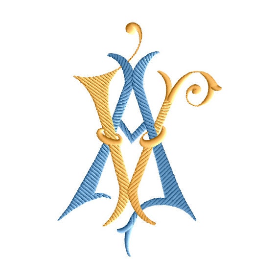 A and V #4 Two-letter Monogram Combination Machine Embroidery