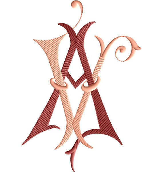 A and V #4 Two-letter Monogram Combination Machine Embroidery