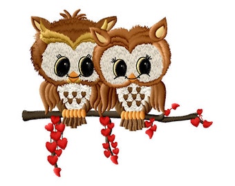 Pair of Owls Machine Embroidery Design - 5 x 7-inch hoop, CD-124