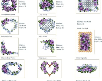 ABC Embroidery Designs 11 All About Violets Machine Cross Stitch  for 5"x7" hoop, PDF for hand cross stitching available