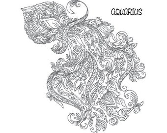 Zodiac Sign - AQUARIUS Machine Embroidery Design - 4 Sizes 4 x 4-inch hoop, 5 x 7-inch hoop and 7"x7" inch hoop