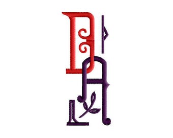 A and D #4 Two-Letter Monogram Combination  Machine  Embroidery Design in 4 Sizes - for 4" x 4", 5"x 7" and 6"x9" hoops