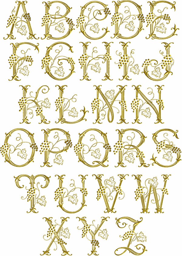 Grape Vines Font 26 Machine Embroidery Letters for 4"x4" hoop F2129