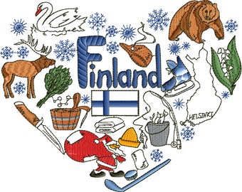I Love Finland Machine Embroidery Design - 3 Sizes 5 x 7-inch hoop, 7 x 8-inch hoop