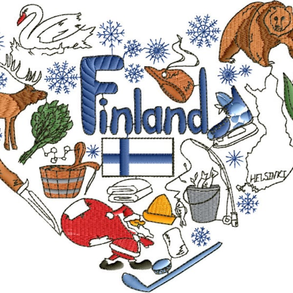 I Love Finland Machine Embroidery Design - 3 Sizes 5 x 7-inch hoop, 7 x 8-inch hoop