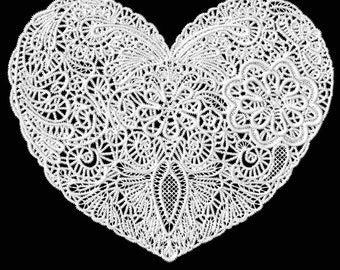 Lacy Heart Free Standing Lace Machine Embroidery Design for 5"x7" hoop and larger